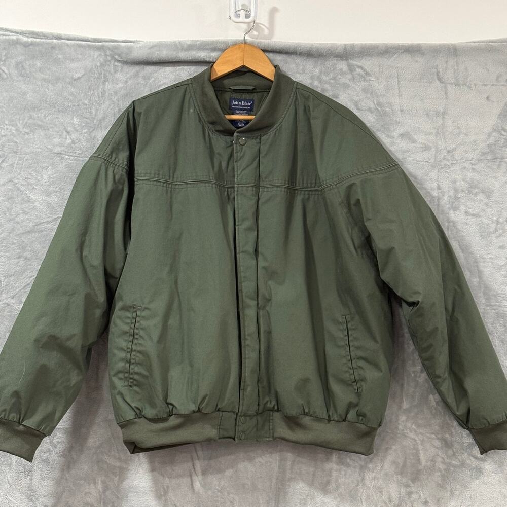 VINTAGE John Blair Bomber Jacket Mens 2XL Olive Insulated Full Zip Rib Knit Coat